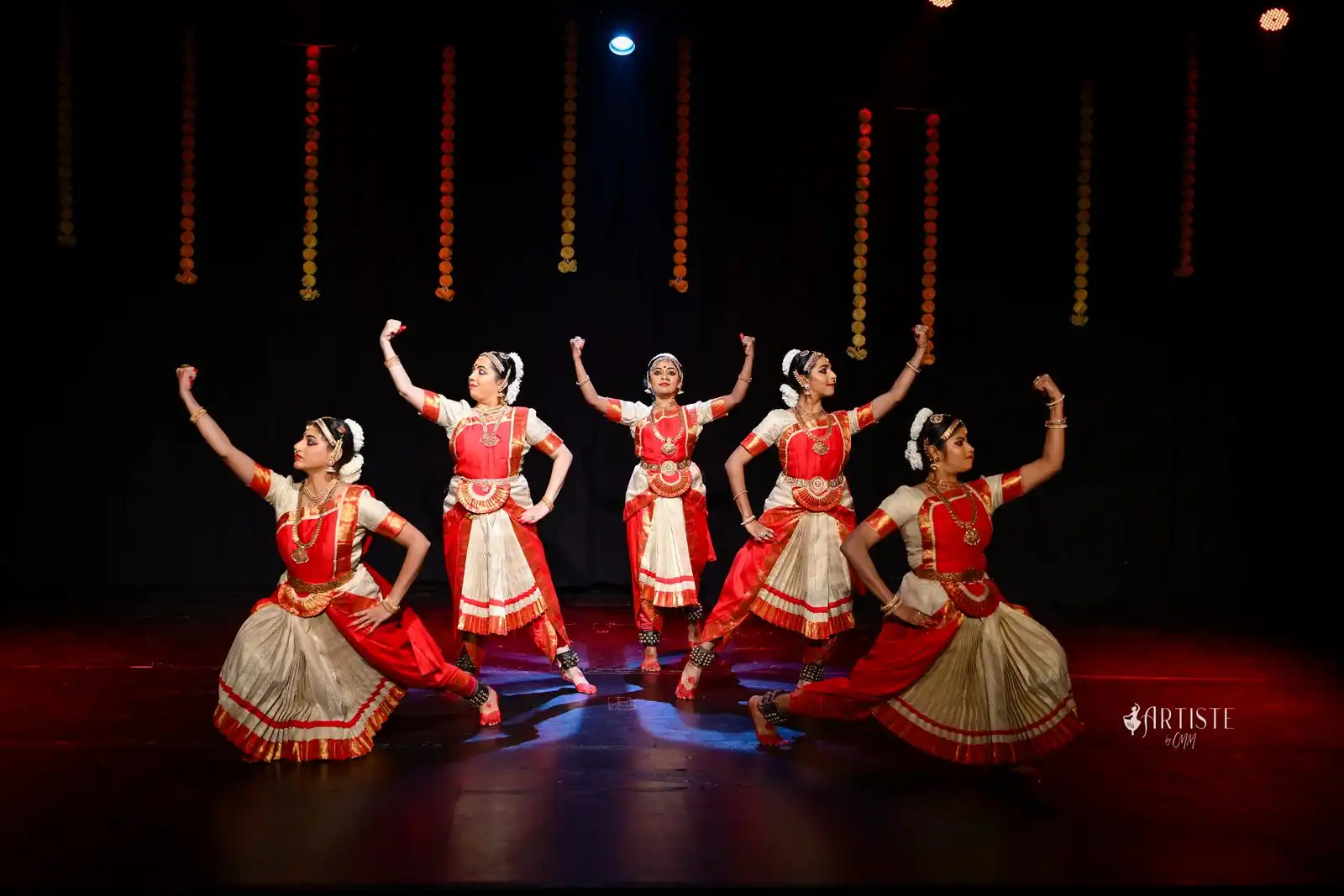 Irumudi Iraiva — five dancers in formation on stage